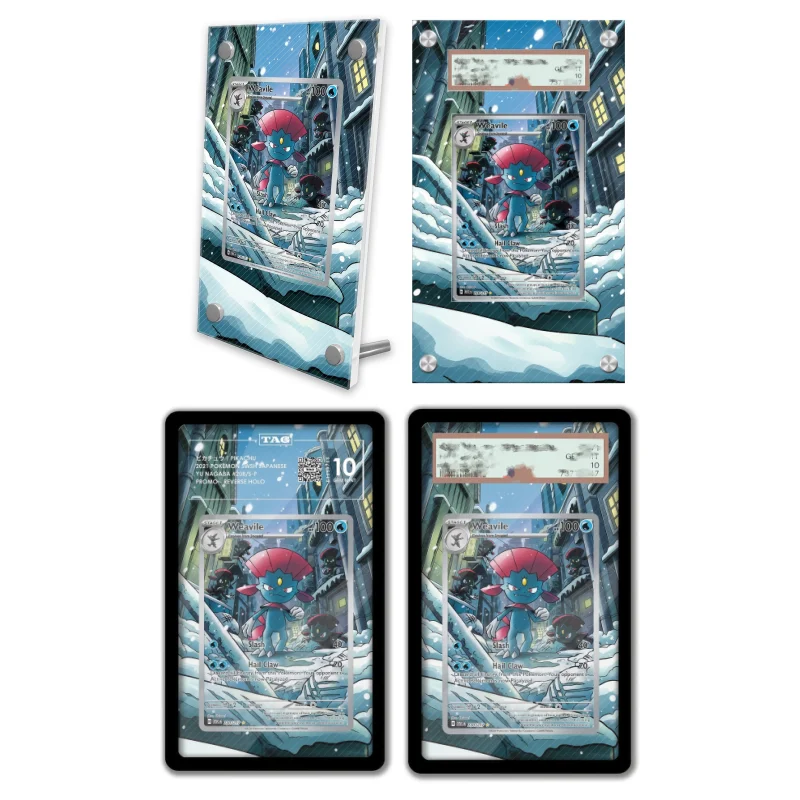 display-de-arte-anime-para-pokemon-weavile-ascended-heroes-estojo-protetor-de-acrilico-para-jogos-de-anime-e-arte-expandida-chaveiro-com-nivel-de-avaliacao