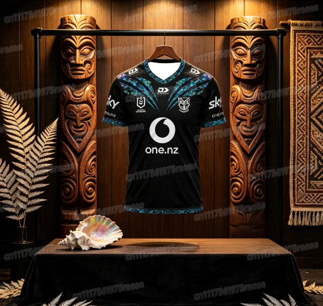 Neues Unisex Aotearoa NZ Warriors Martin 7 Paua Shell Irisierendes Tribal-Print Rugby-Trikot, Oversized Merch-Shirts, Familien-Partnerlook – Detail 4