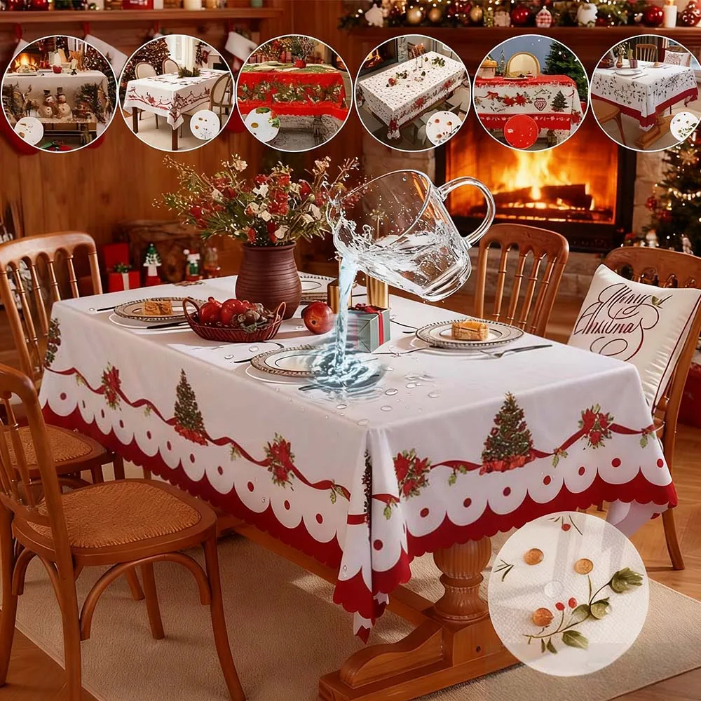 

Waterproof Tablecloth Christmas Dustproof Table Cover Festive Rectangular Tablecloths for Dining Party Xmas Noel Toalha De Mesa