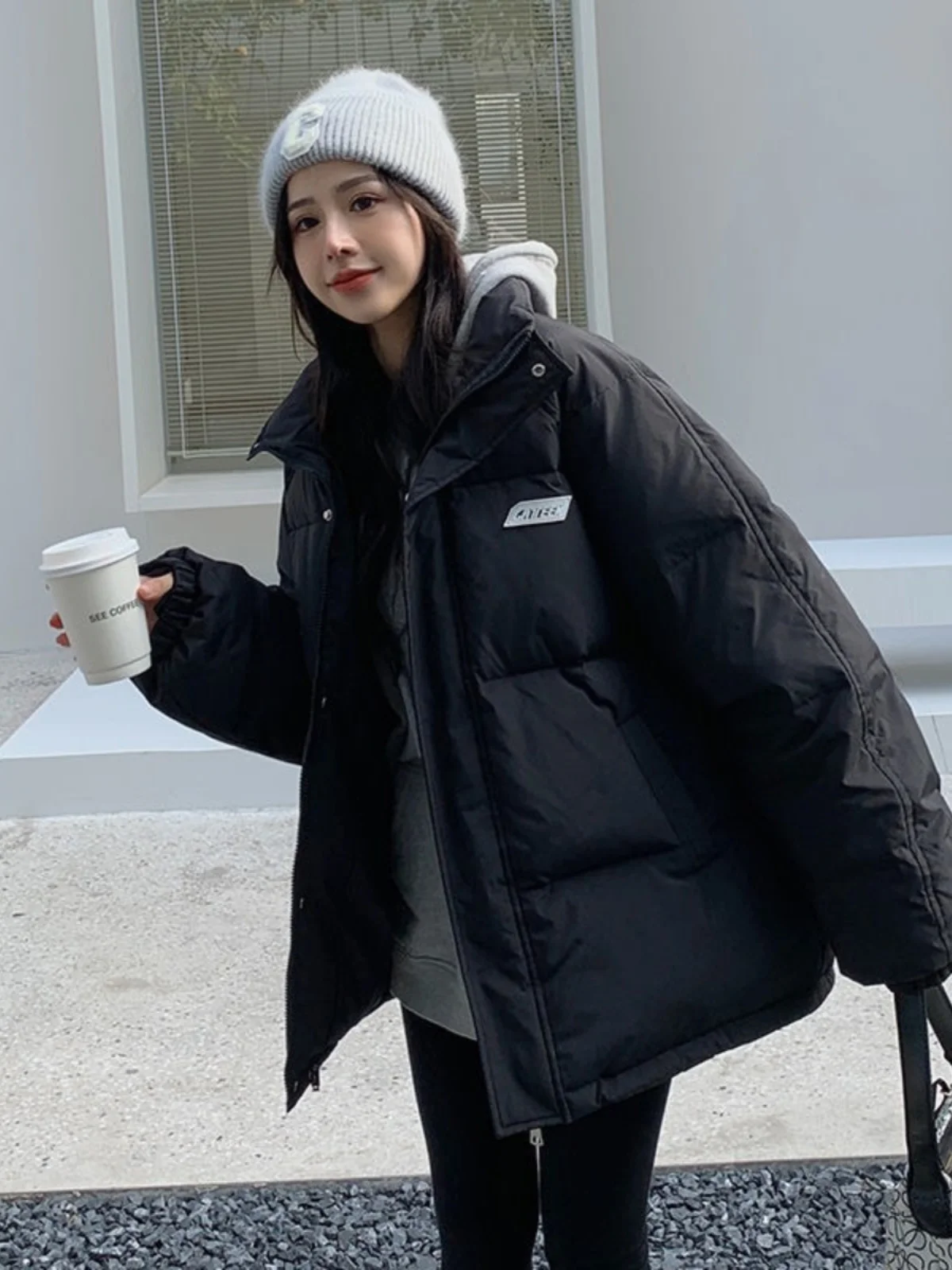 

Women's Thi Bread Jaet Cotton Coat Loose Fit Autumn Winter New 2023 Trendy Student Zipper Closure Long Sve Polyester