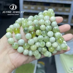 JD Natural Light Green White Jade Chinese Xiuyu Round Bead Bracelets Women Reiki Healing Health Care Energy Strand Bangles Gift