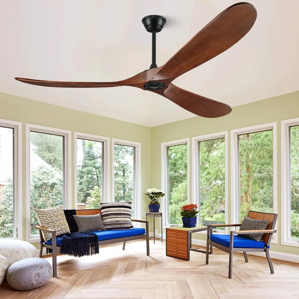 60-Inch Lightless Ceiling Fan with Remote Control and Silent DC Motor, Lightless Outdoor Ceiling Fan, Solid Wood 3 Blades