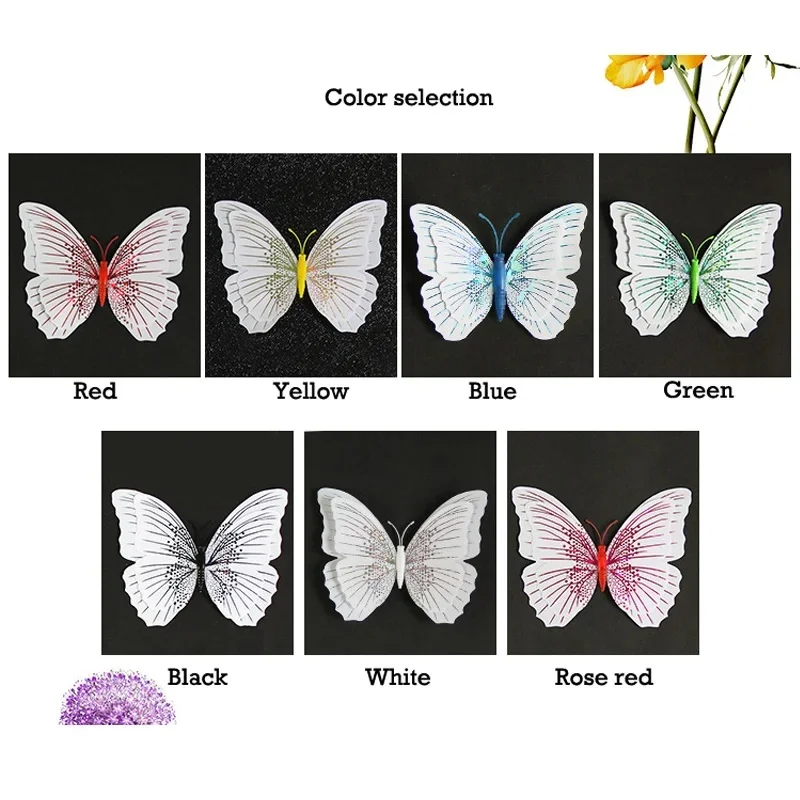 12Pcs Ambilight Double Layer 3D Butterfly Wall Stickers For Wedding Decoration Room Butterflies Decor Fridge Magnet Art Decals
