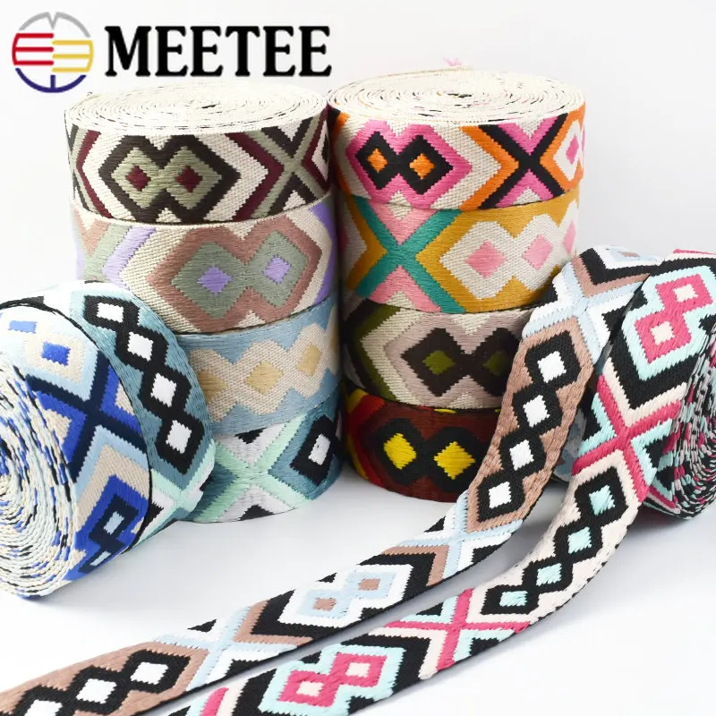 Meetee 2/4M 50mm 2mm Thick Polyester Jacquard Webbing Bag Strap Belt Woven Pattern Ribbon Band DIY Garment Sewing Webbings Tape