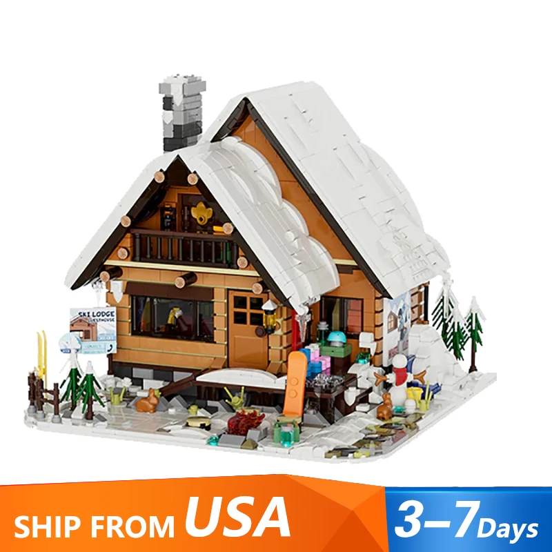 

Snow Hut Christmas Ski chalets House Buildings Sets,City With LED Model Modular Buildings Blocks Gift for Adults Kids 2187 PCS