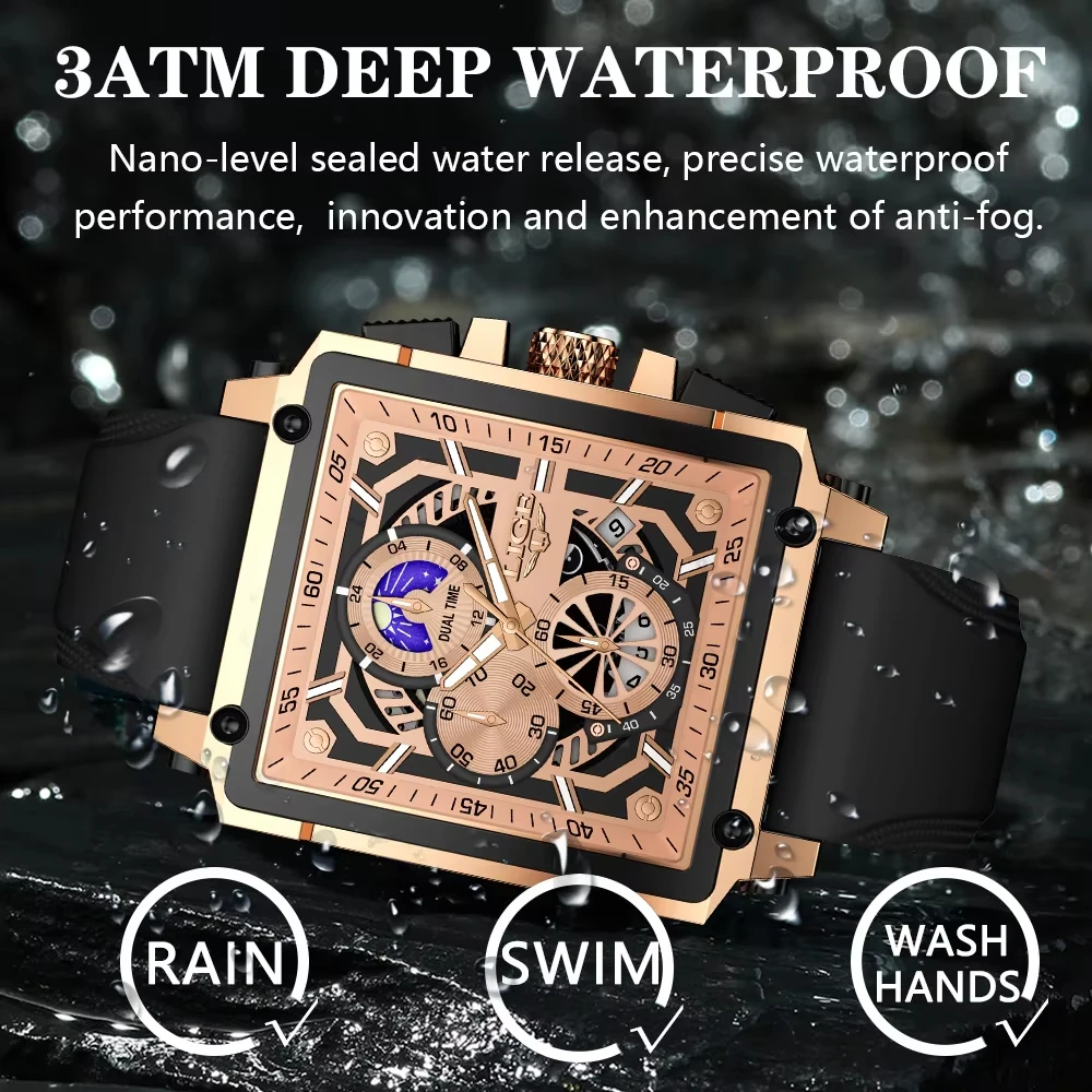 LUIK herenhorloges siliconen band militaire chronograaf waterdicht vierkant herenhorloge topmerk luxe analoog quartz horloge + doos