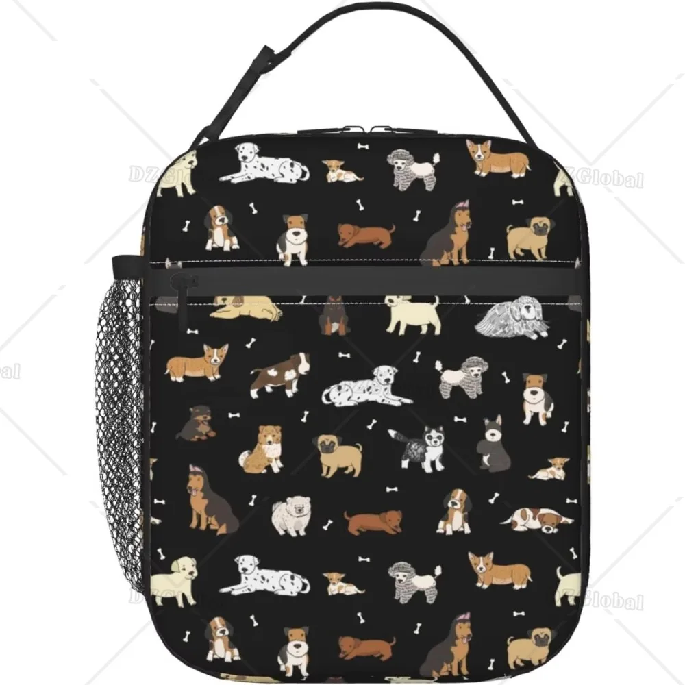 Cute Dogs Thermal Lunch Bag Puppy Pets Lunch Box Portable Insulated Meal Bag Food Container for School Work Picnic Travel