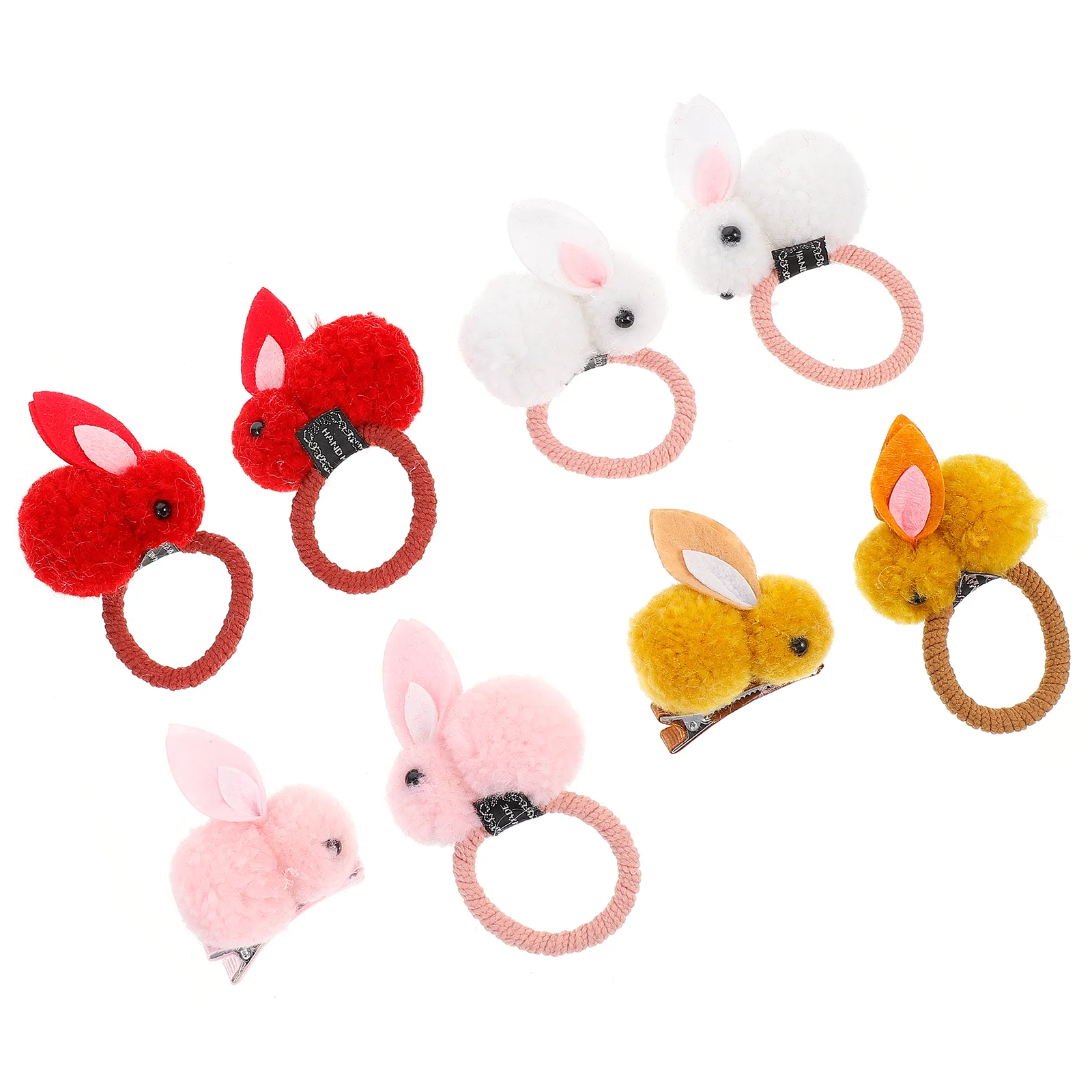 

8 Pcs Mini Bunnies Hairpin Barrettes Plush Bunny Ponytail Holder Elastics Tie Felt Kids Clips for Girls