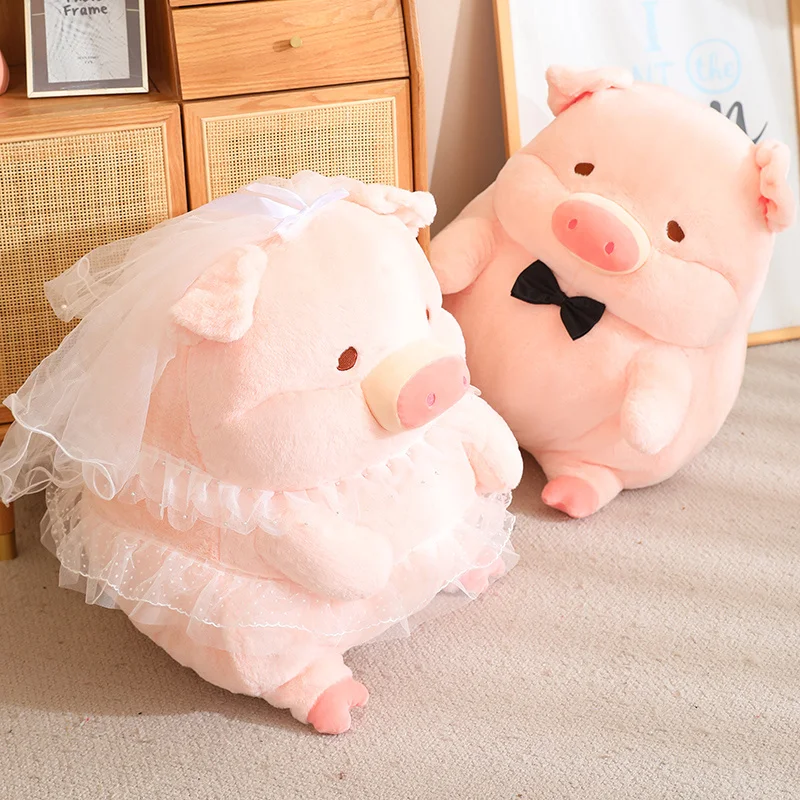 Kawaii Anime Lulu Pig Bread Plush Toy Stuffed Wedding Bridal Pig Dolls Pink Angel Pig With Wings Cute Pig With Rabbit Coin Purse