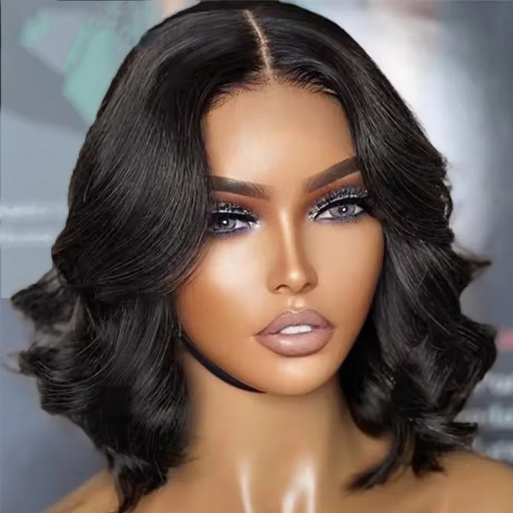 Perucas de Cabelo Humano 100% Remy 16A, Bob Curto com Ondas Corporais, Perucas Frontais de Renda HD 13x4, Cabelo Brasileiro, Perucas de Renda 4x4 para Mulheres