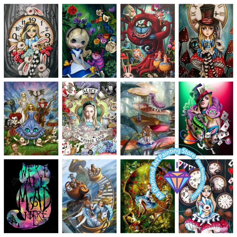 

Alice In Wonderland Cheshire Cat AB Diamond Painting Kit Square Round Diamond 5D DIY Mosaic Handmade Art Adult Gift Home Decor