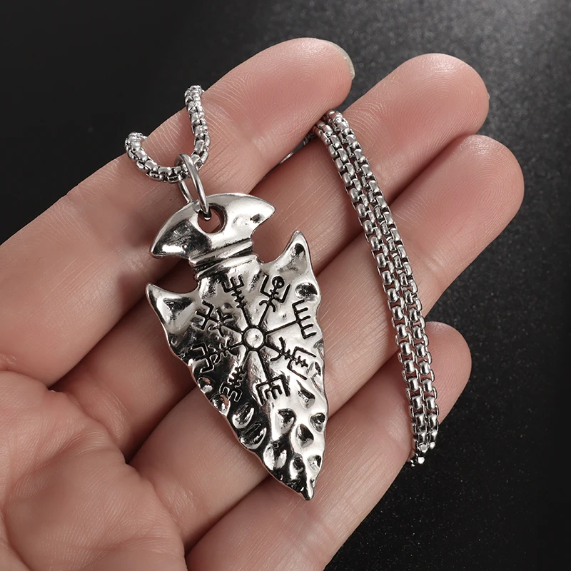 Retro Trend Nordic Compass Spearhead Necklace Men Women Amulet Necklace Jewelry Gift