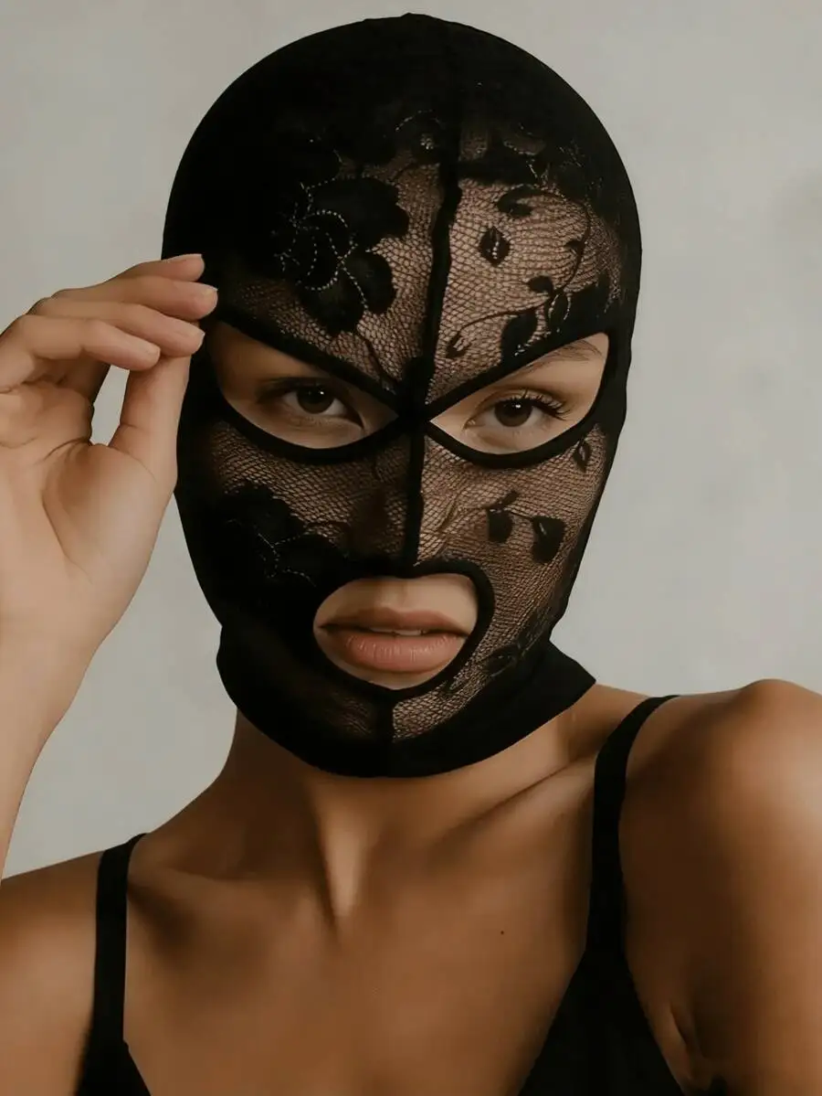 Máscara Veneciana Gótica de Encaje Unisex para Toda la Cara con Aberturas para Ojos y Boca, Diadema de Malla Negra