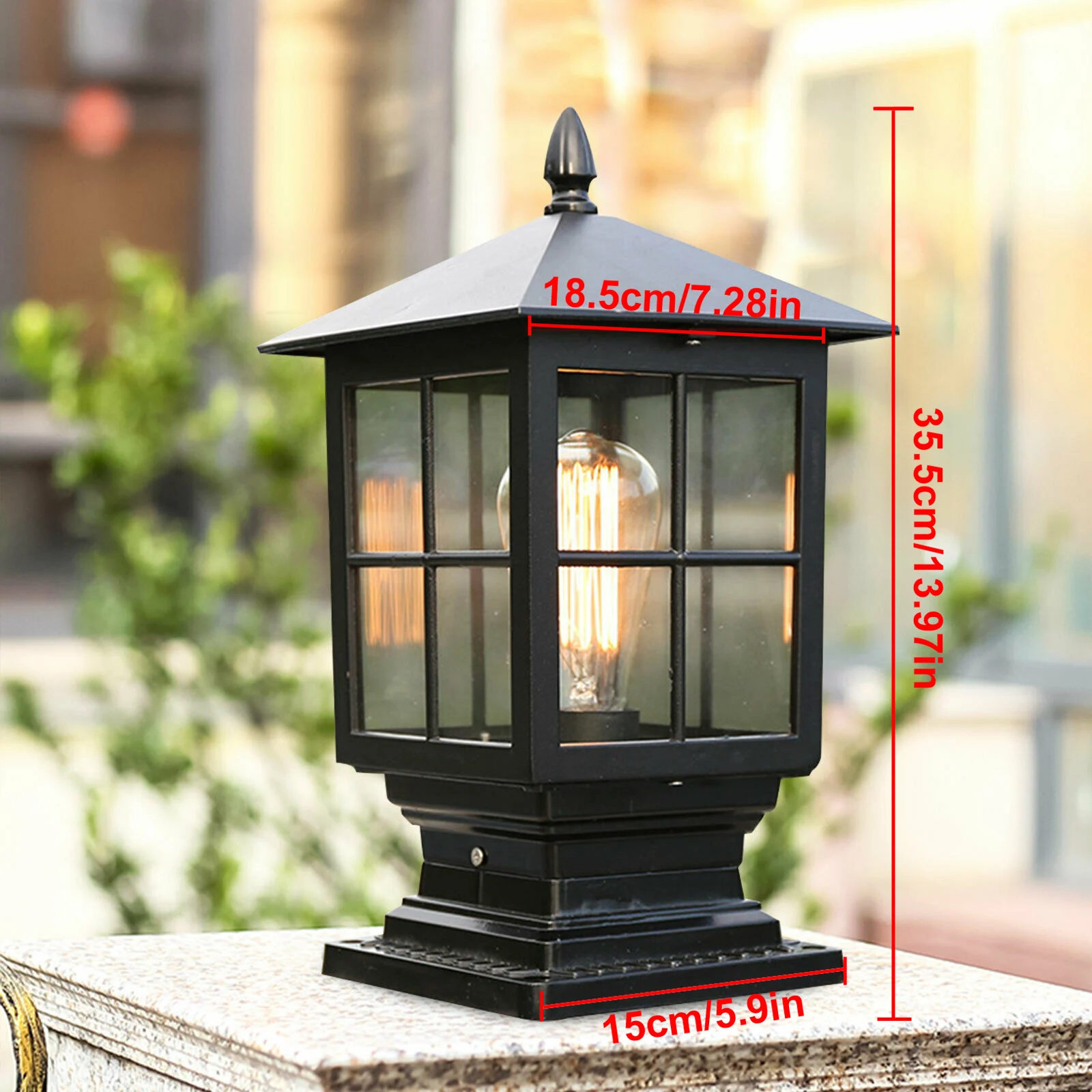 LOYALHEART Antique Outdoor Lamp Post Light Fixture Vintage Black Lantern Garden Patio Driveway Yard Fence LED Lighting Pillar