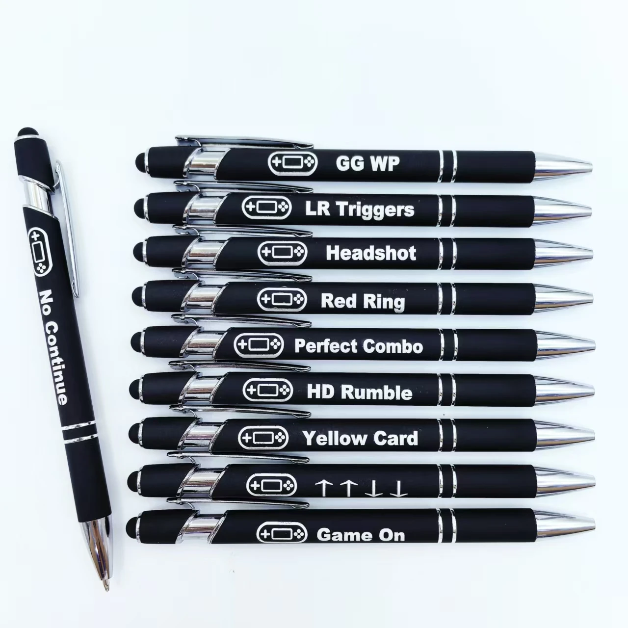 

10pcs game controller engraved metal pen with pattern game phrase engraved pen, touchable metal ballpoint pen