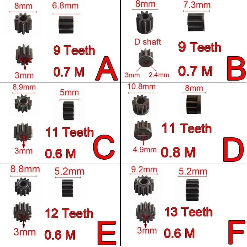 300pcs Charging Electric Hand Drill Gear /8/9/11/12/13/14/15 Teeth For RS 550 775 Motor Shaft 3/3.9/4.9mm Replaceable Motor Gear