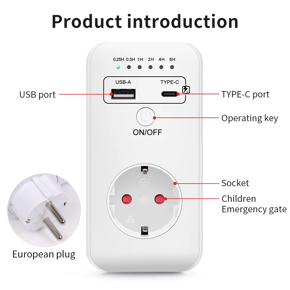 2024 New Intelligent Programmable Countdown Timer Switch EU Plug Electronic Protector Socket 230V Appliance Time Controller