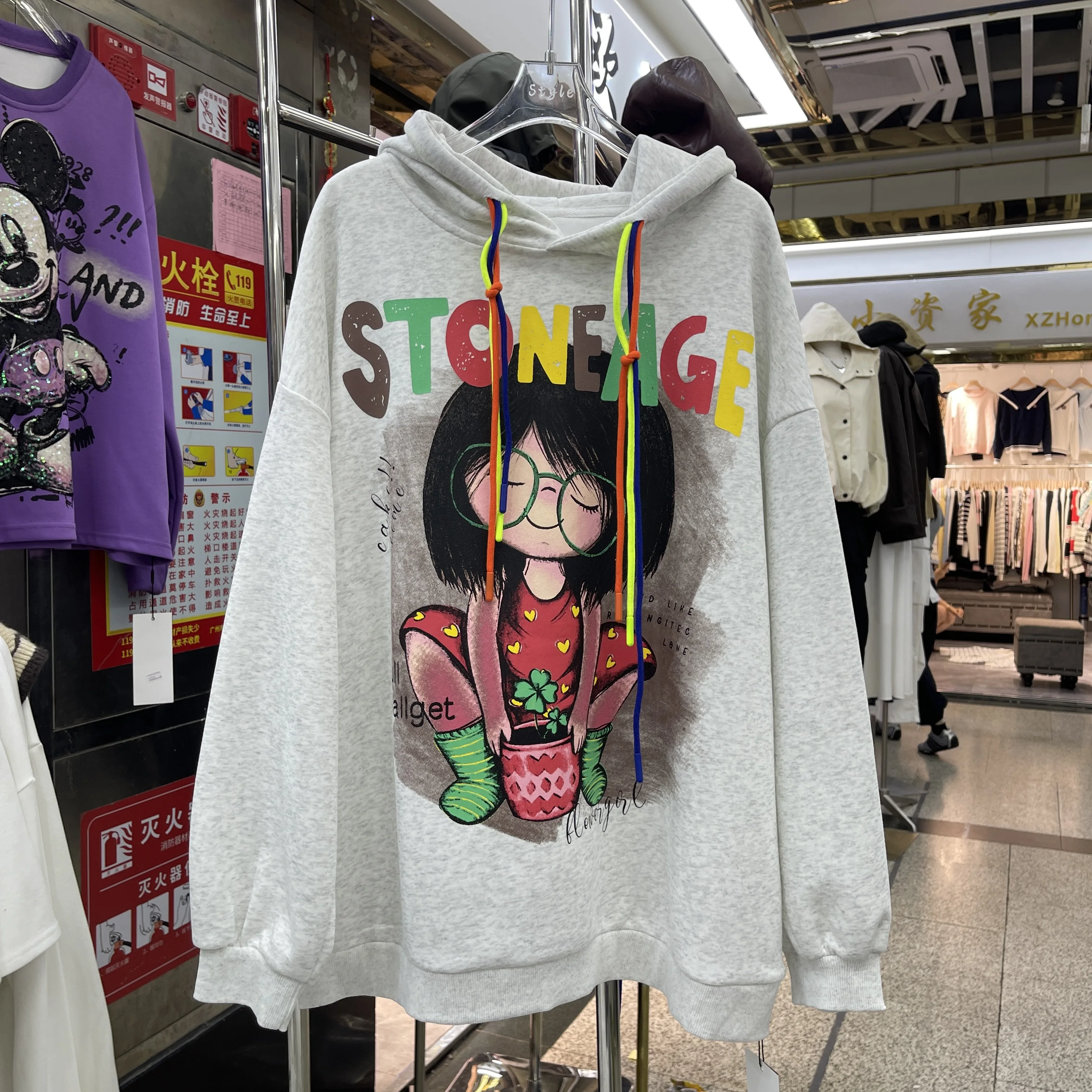 Cartoon Print Hooded Sweatshirt for Women Korean Fashion Street Casual Versatile Loose Pullover Top Trendy Y2k Clothes Hoodie