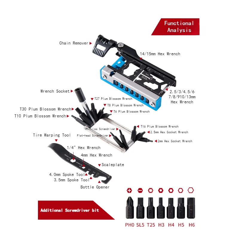 38 in 1 Detachable Multi-function Repair Bike Tool Combined Outdoor Bike Multitool Riding Equipment Bike Accessories Tire Tool