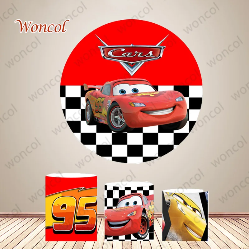 Mcqueen Birthday Circle Backdrop Child Birthday Baby Shower Round Backdrop Disney Cars Racing Car Round Cylinder Cover Prop