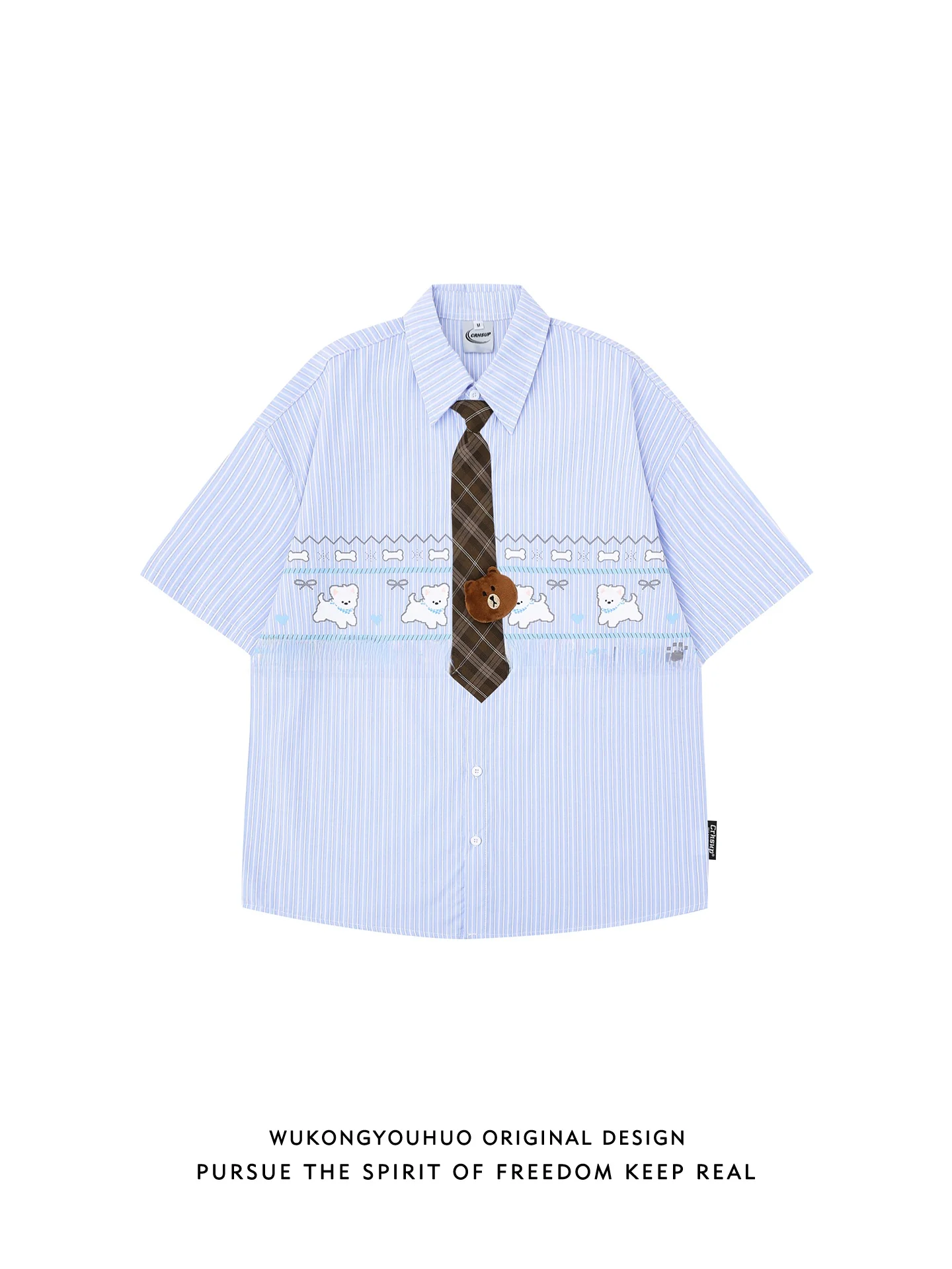 

Loose Fit Striped Cartoon Print ort Sve Men's irt Casual Sle Summer Faionable Youthful Wear Daily Comfortable irt