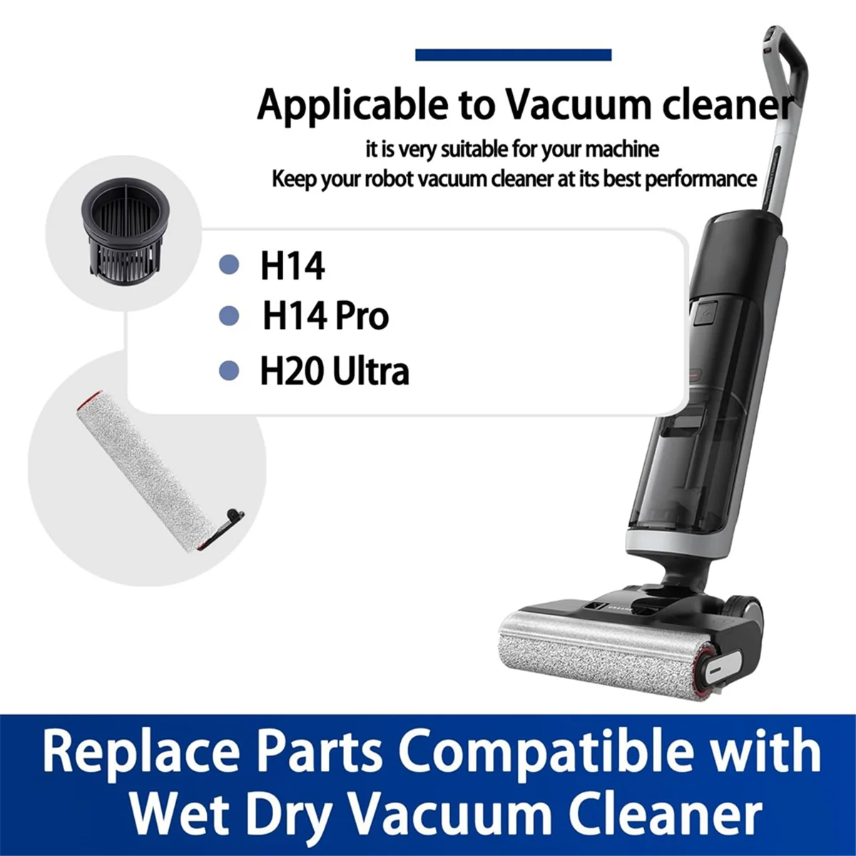 B60AReplacement Kit for Dreame H14 / H14 Pro Wet Dry Handheld Wireless Vacuum Cleaner Parts Roller Main Brush HEPA Filter