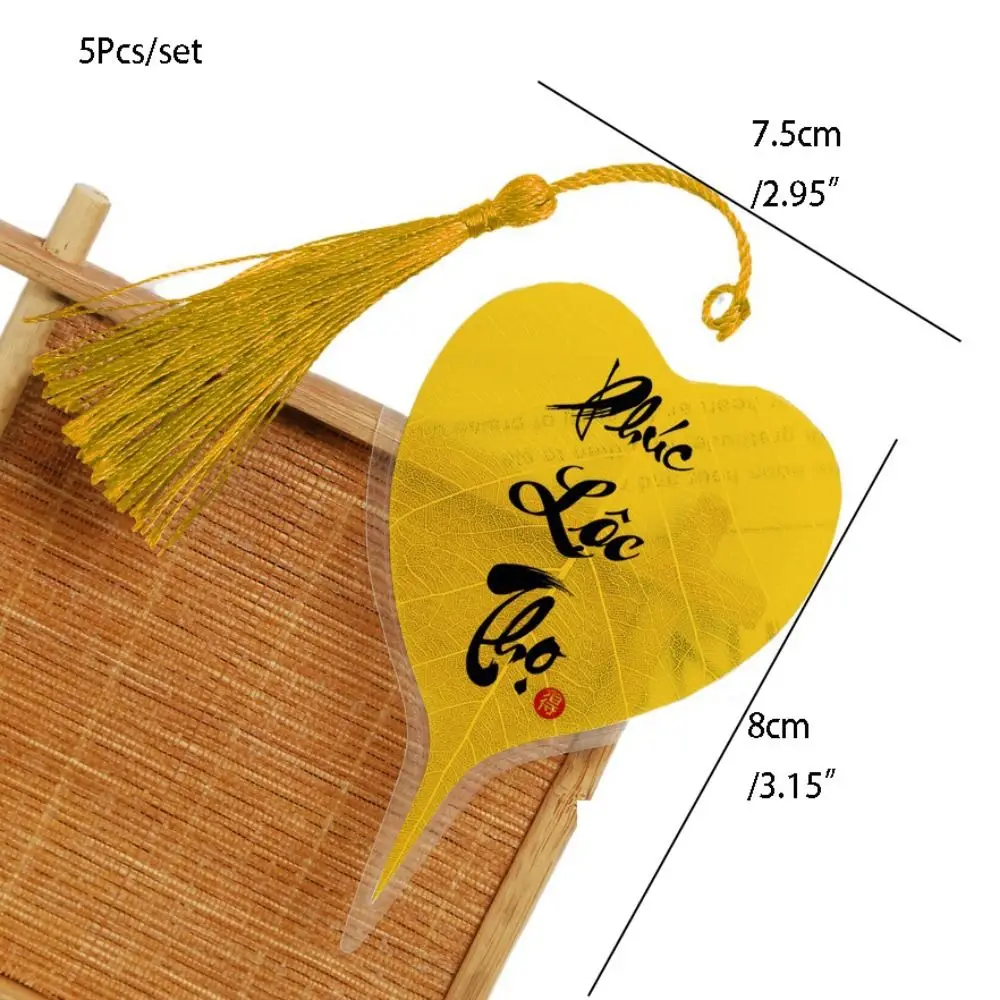 5Pcs Multiple Styles DIY Bodhi Leaf Vein Bookmark Handmade With Words Southeast Asian Bookmark Bookmark Pendant Home