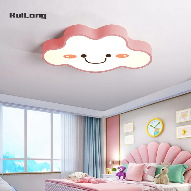 

Cute Smile Cloud Ceiling Lamp Kids Room Light Boys Girls Bedroom Decor Pink Baby Chandelier Cloud Ceiling Light Led lampara