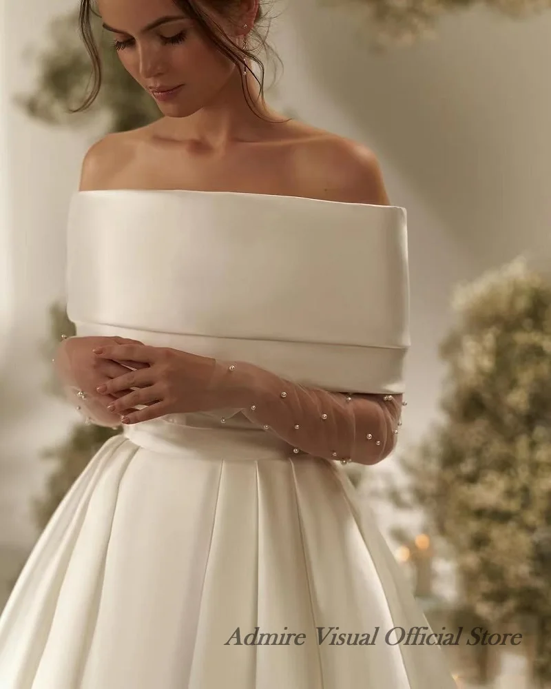 فستان زفاف مرئي من Admire على شكل حرف a من الساتان ثنيات بأكمام قابلة للانفصال فستان عروس مخصص فيستدوس دي نوفيا