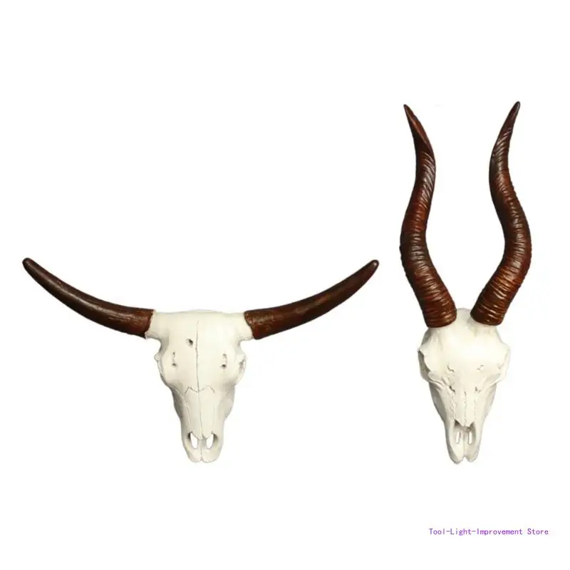 C63E Long Horn Bulls Head Eye Catching Animal Skull Craft Art Decors Resins Material