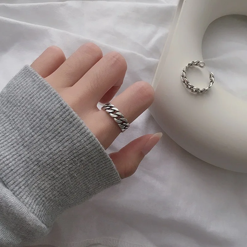 Buyee 925 Sterling Silver Fashion Ring Finger Double Circle Simple Chain Ring for Women Men Fashion Fine Jewelry Circle Gift