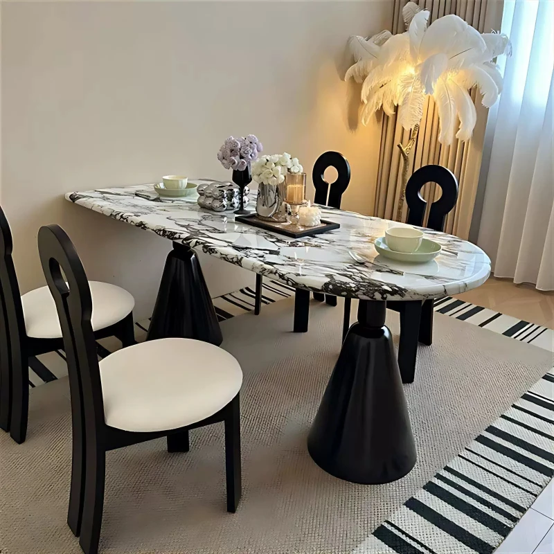 French retro rock slab dining table minimalist against the wall island dining table light luxury home desig diningroom furniture