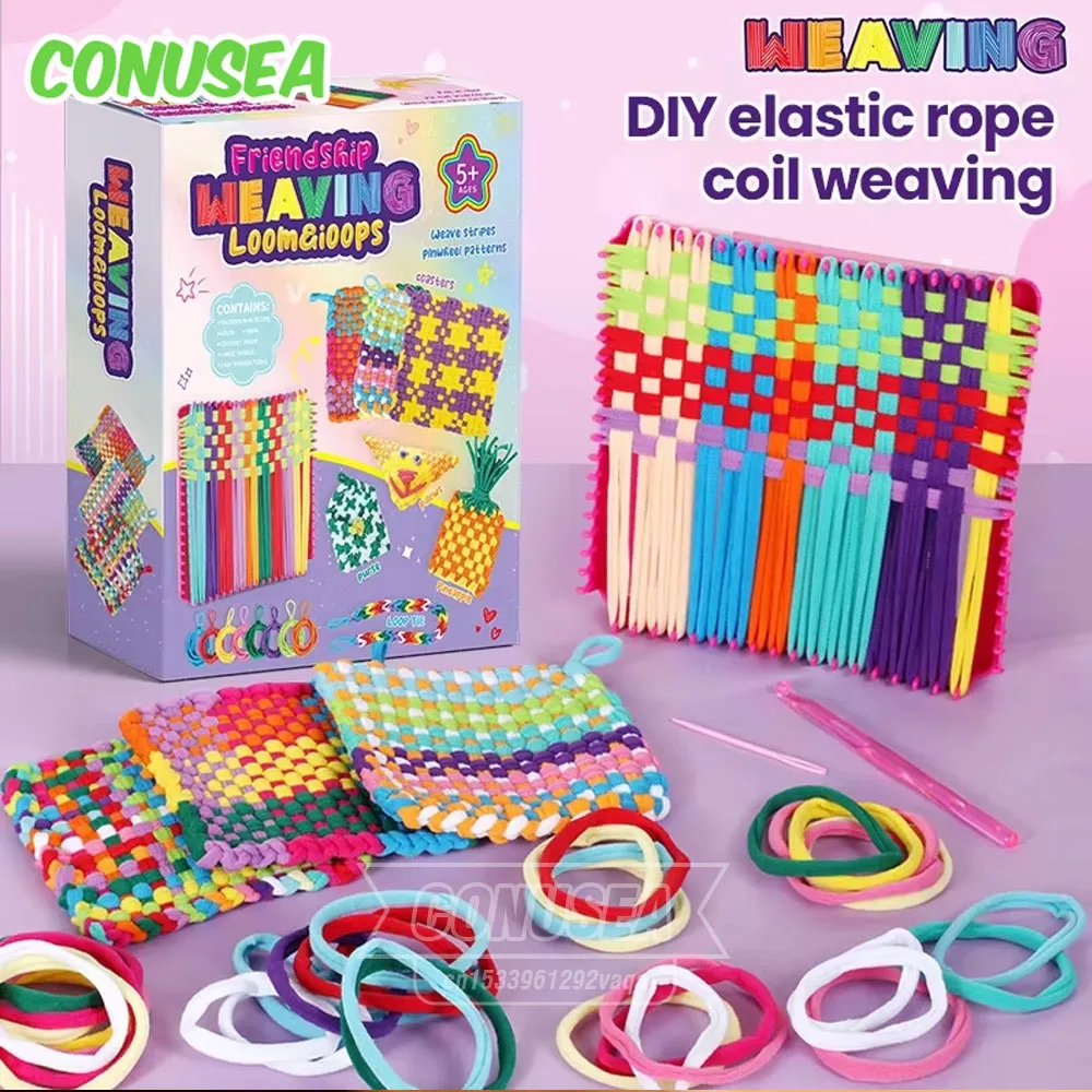 Artesanato das crianças brinquedo diy brinquedos artesanais tricô tecelagem tear conjunto corda gancho agulha acessórios crochê corda fabricante ferramenta menina