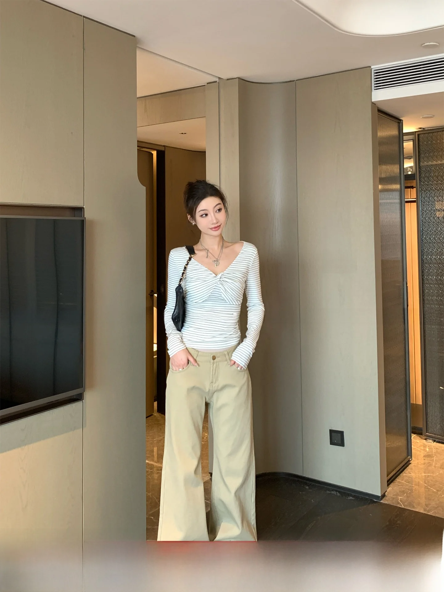 

Джинсы женские GV Big Brother Fce Lined Slimming Denim, повседневные, зимние, новинка, расклешенные, с пуговицами на талии