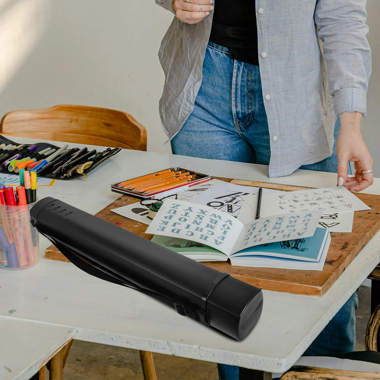 Anti-Slip Rolling Cap Poster Tube Telescoping Plastic Extendable Handle Moisture-Proof Storage for Blueprints Posters Large