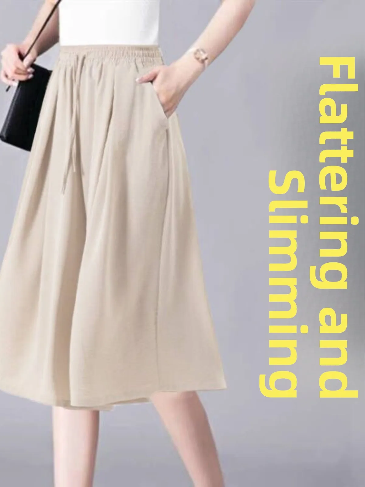 Ice Silk Hemp Wide Leg Pants Thin Casual Women's Summer Pants High Waist Seven-Foot Casual Straight Leg Trendy Trousers