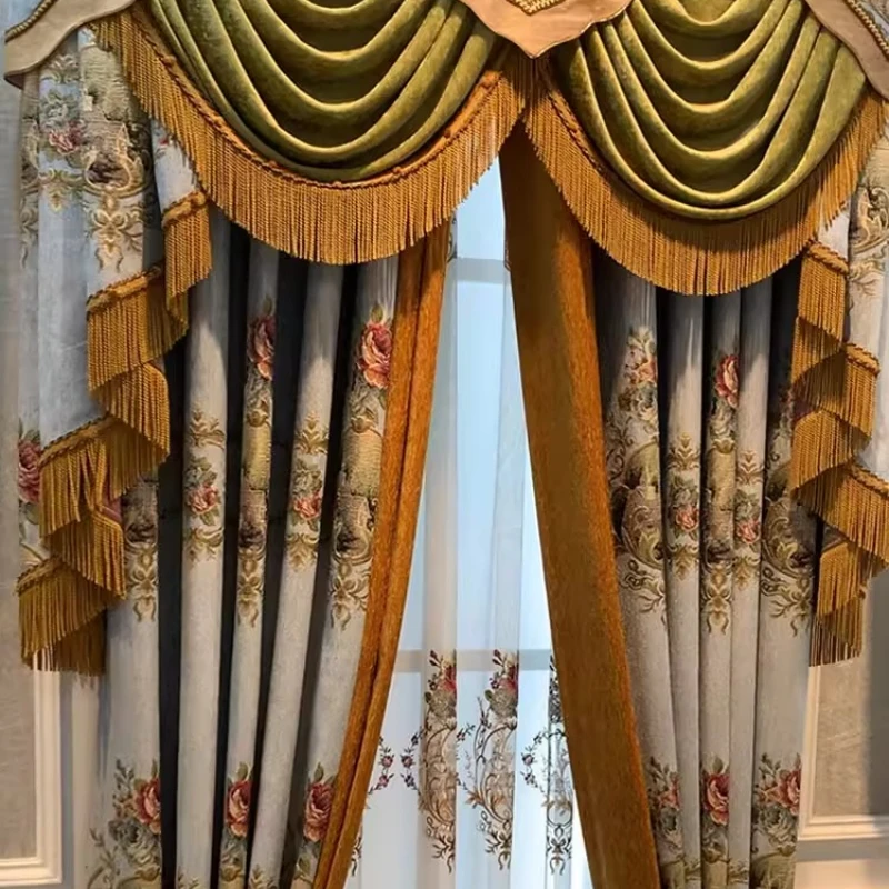 Aangepast formaat!! Europese verduisterende luxe dikke chenille schaduwgordijnen voor woonkamer eetkamer slaapkamer witte tule decor elegant