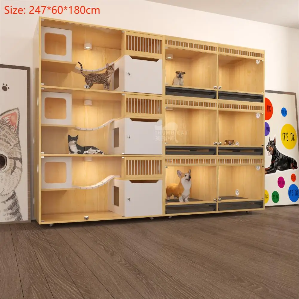 Pet Store Cattery Commercial Large Luxury Solid Wooden Cat And Dog Cabinet House Pet Shop Pet Vet Indoor Cat Dog Cages