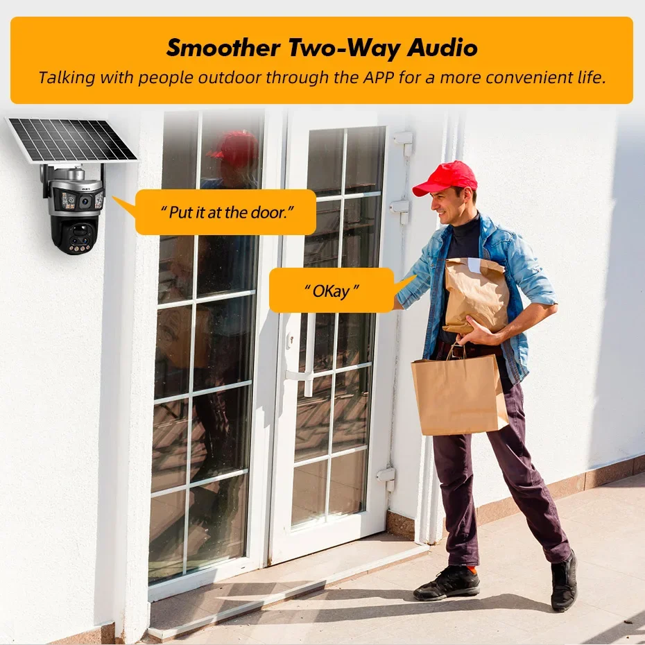 FUERS 6MP 10X 4G Солнечная камера с двумя объективами Уличная камера IP-камера Обнаружение человека с солнечной панелью Камера безопасности с батареей V380