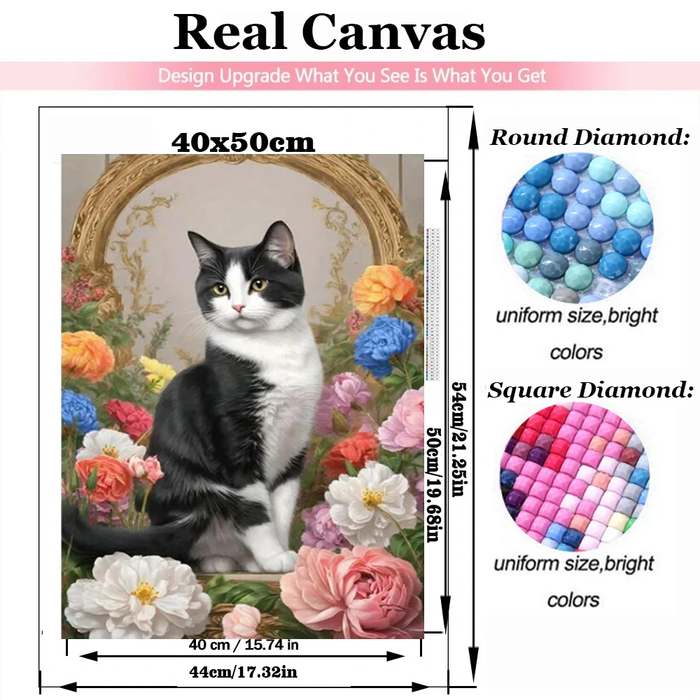 Diamond Painting New 2024 Black White Cat Flower Scenery Embroidery Mosaic 5d Diy Cross stitch Full Square Round Rhinestone W542