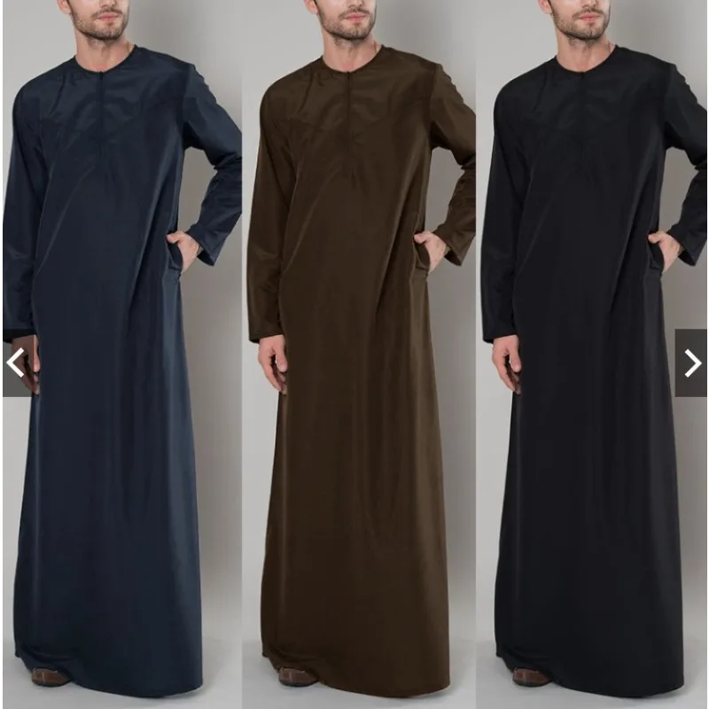 2025 New Muslim Arab Dubai Mens Loose Robe Zipper Shirt Ethnic Clothing