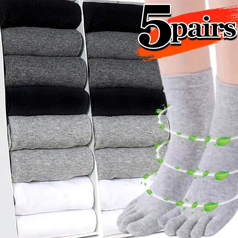 Men Five Finger Socks Solid Color Cotton Five Toe Socks Unisex Sports Running Sweat Absorbing Breathable Mid Tube Split Toe Sock