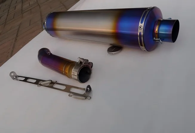 Picture 3: For CB400 Modified Titanium Exhaust System-Silver/Blue Front Section Muffler
