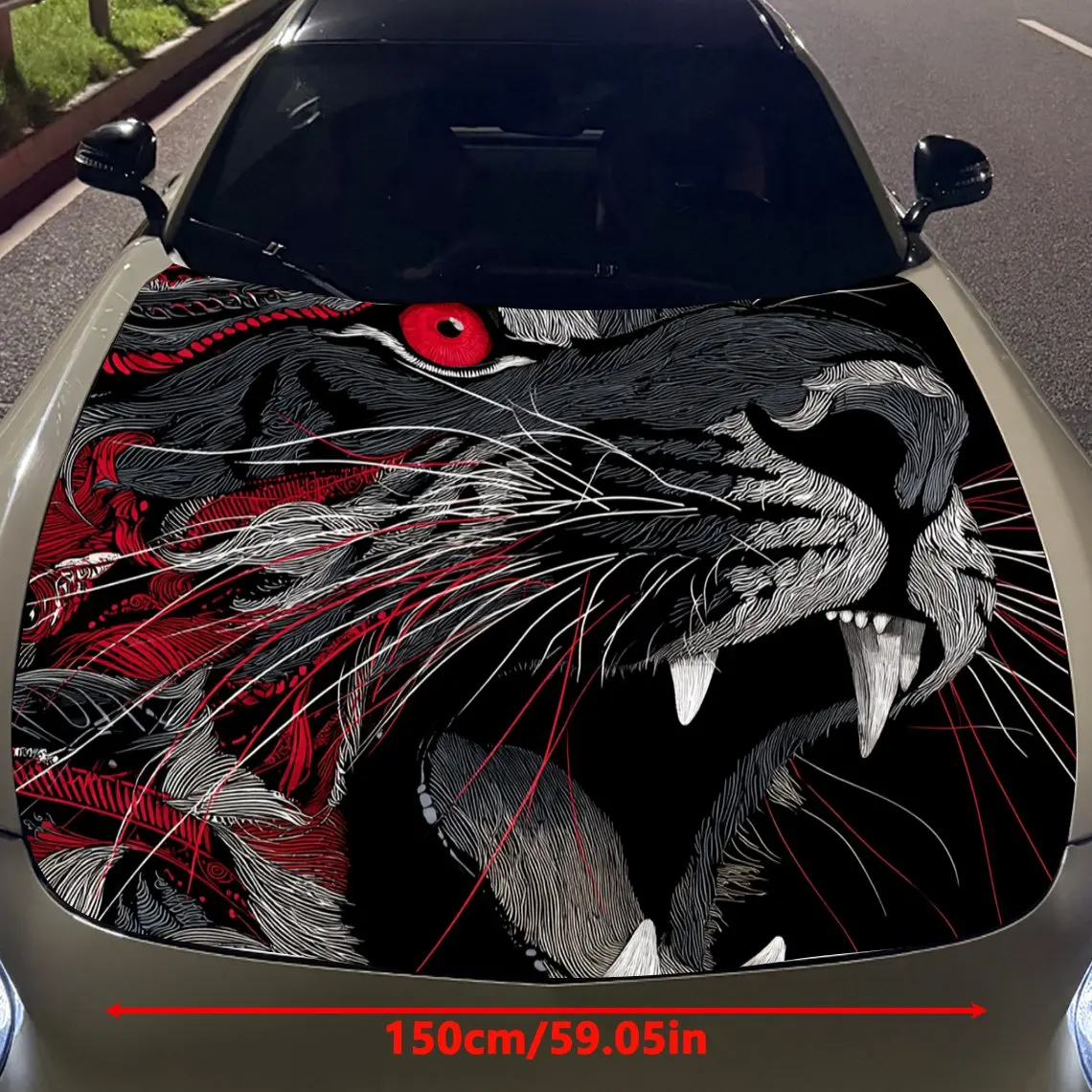 The Raging Red-Eyed Evil Tiger Car Hood Vinyl Stickers Car Surface Protection Decal Car Decoration Cover Vinyl Wraps Waterproof