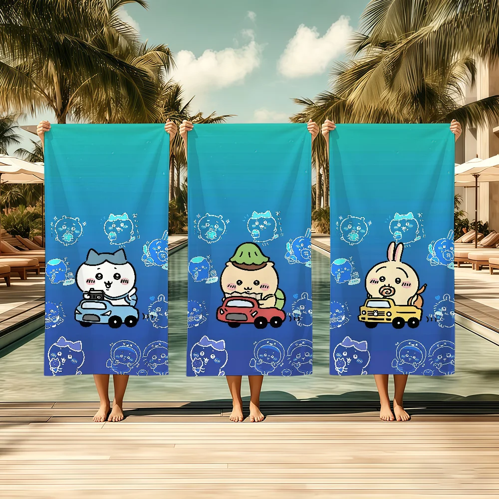Kawaii C-ChiikawaS Blue Series Handtuch, Textil-Bademantel, Strand, schnell trocknend, leicht, tragbar, für Camping, Schwimmbad, Reisen