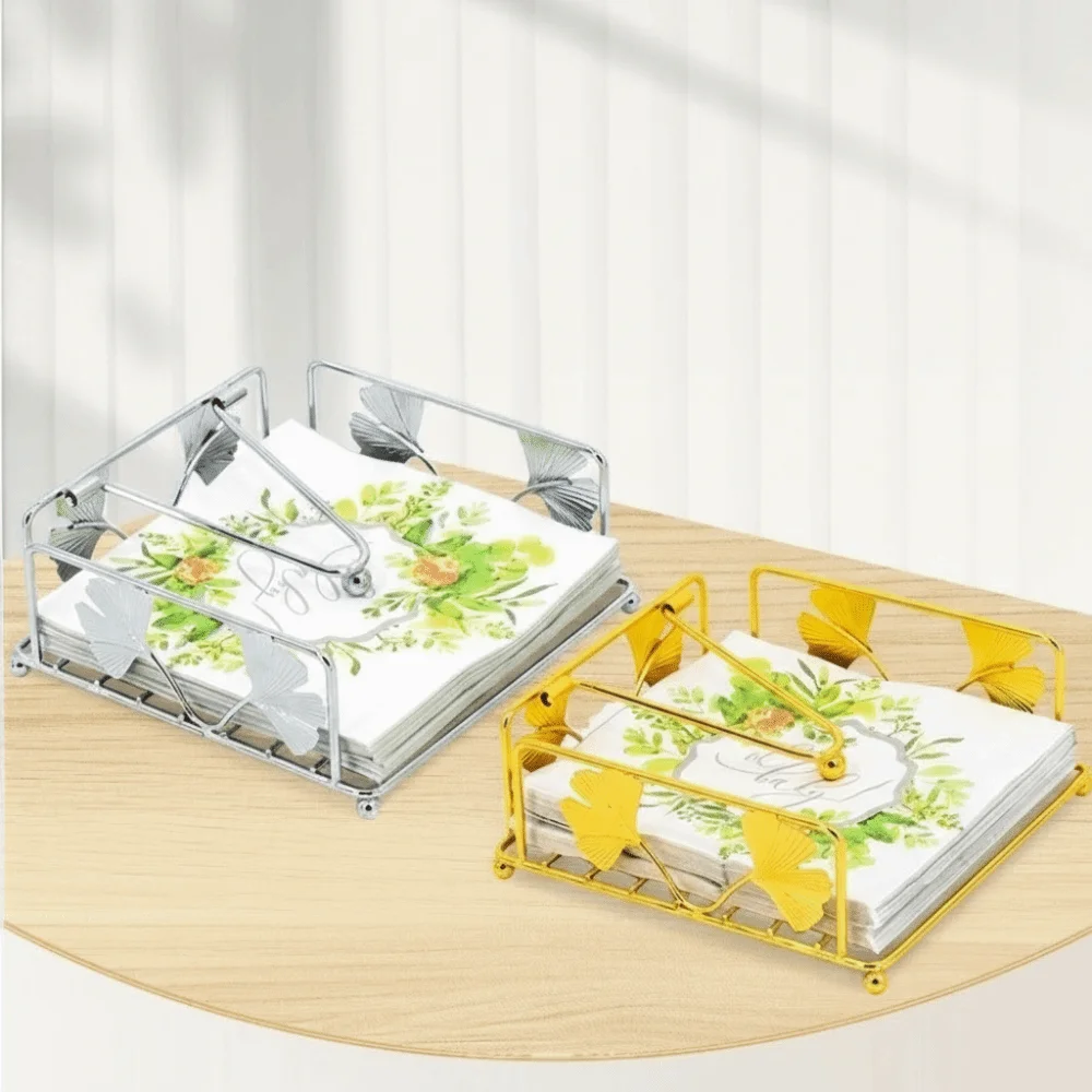 

Modern Vintage Napkin Holder Hollow Out Square Paper Organizer Ginkgo Pattern Napkin Tray Dining Room
