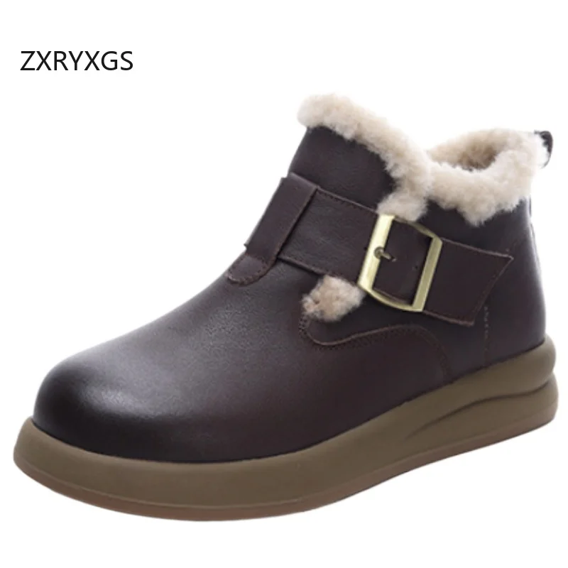 

ZXRYXGS Top Layer Cowhide Women Snow Boots Flat Soft Sole Comfortable Cotton Boots Winter Shoes Elegant Fashion Boots new 2025