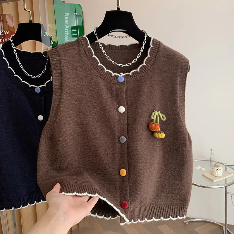 Women's Knitted Open Cardigan Vest Loose Svel Outerwear Spring Autumn New Sle  Buttons Casual Commute Faion