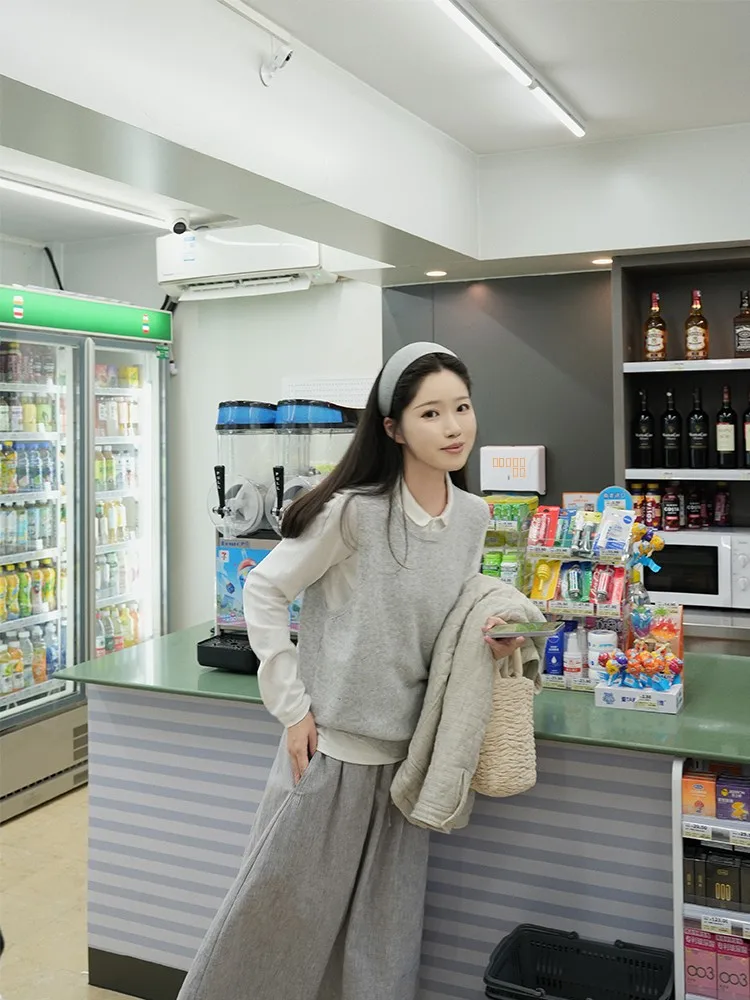 

ZNG OP Women's Knitted Wool Vest Simple Ele Milk Color Series Good Fit Comfortable round Ne Thiened Warm Pure Color