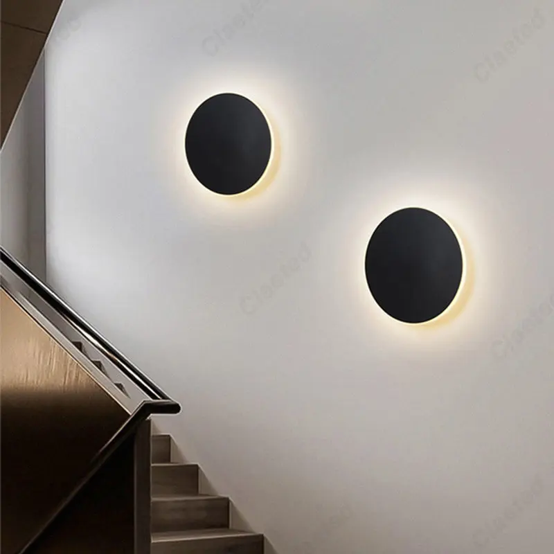 LED Touch Switch Simple Creative Circular 20cm Solar Eclipse Wall Lamp Bedside Corridor Staircase Background Wall Indoor Lamp